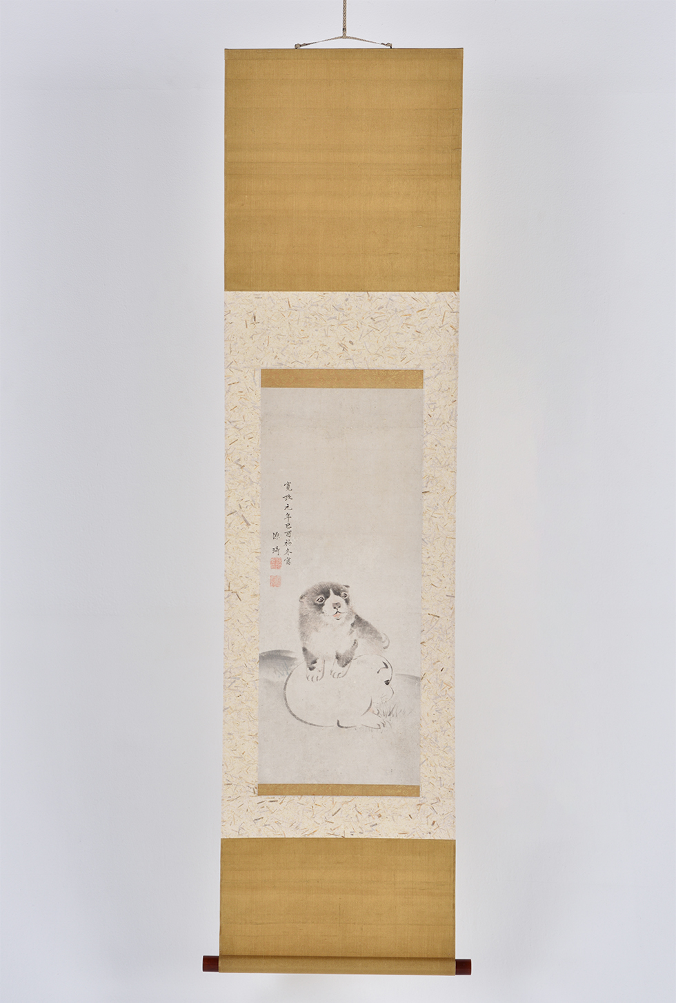 Hanging scroll “Puppies” painted by Komai Genki (1747 – 1797)